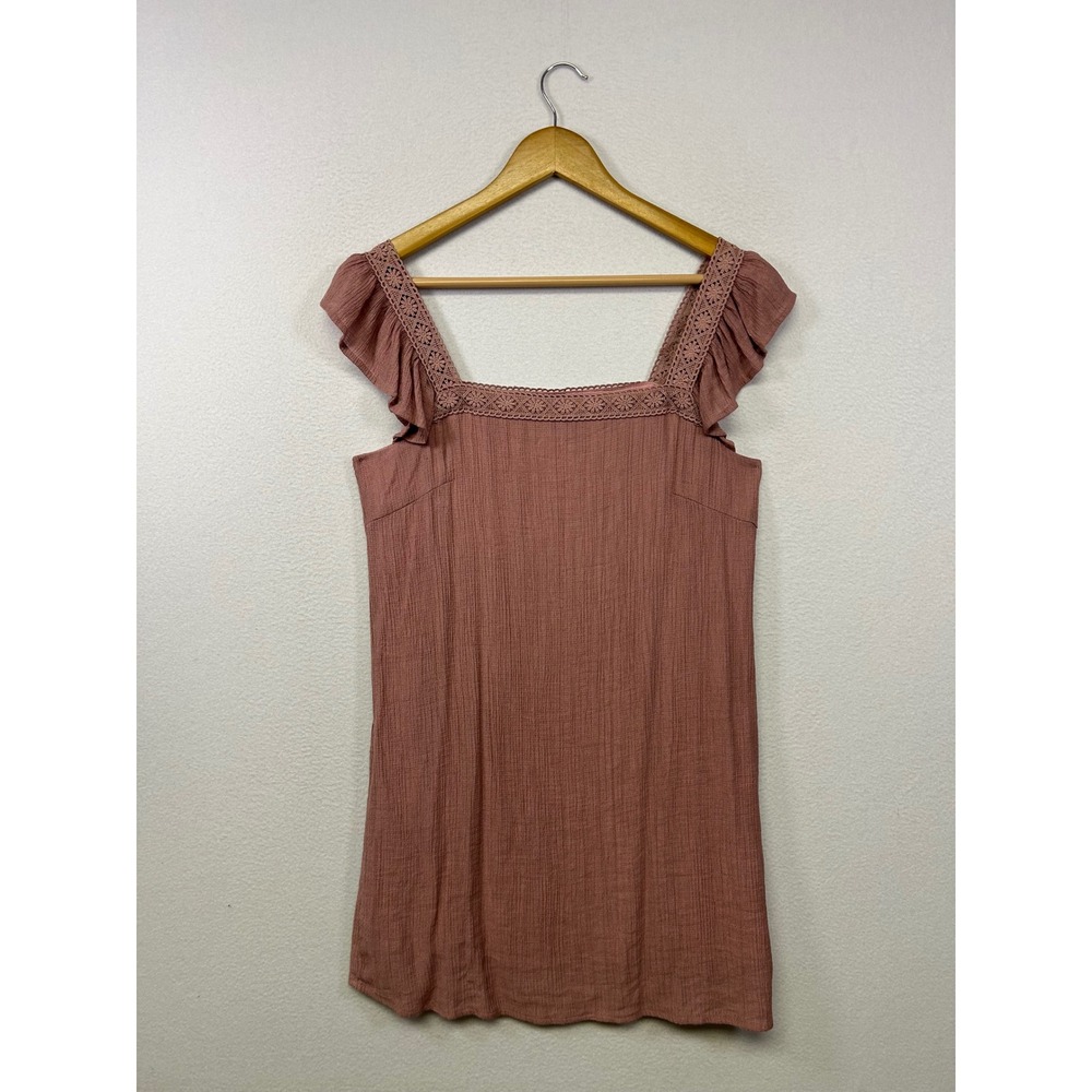 Boho Cottagecore Lulus Womens Small Mauve Ruffle Crochet Lace Gauze Mini Dress